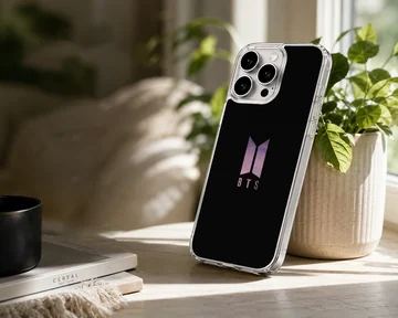 BTS minimalist logo on black background phone case — Lifestyle