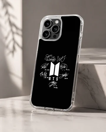 BTS signature design on black background phone case — Hero