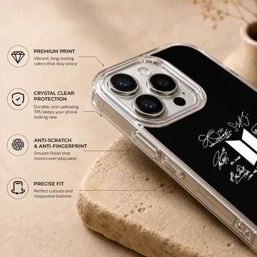 BTS signature design on black background phone case — Info