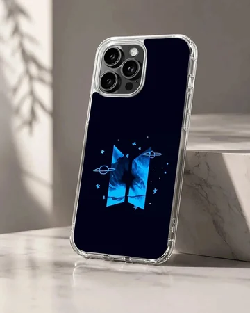 BTS-themed phone case with cosmic blue design