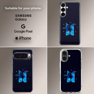 BTS-themed phone case with cosmic blue design — Collage