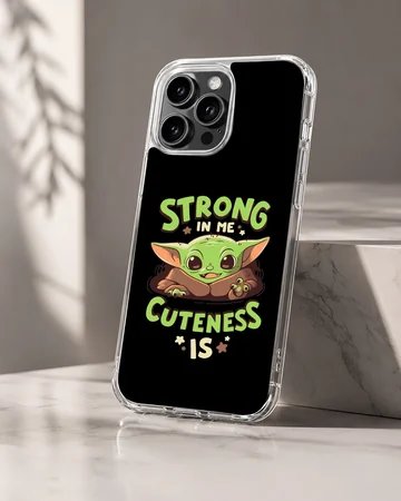 Cartoon Baby Yoda with bold typography on phone case — Hero