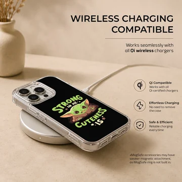 Cartoon Baby Yoda with bold typography on phone case — Charging