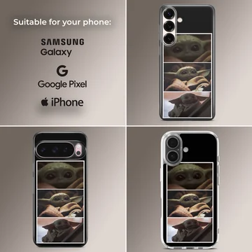 Playful Baby Yoda design on phone case — Collage
