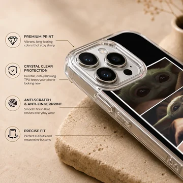 Playful Baby Yoda design on phone case — Info