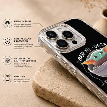 Playful Baby Yoda design on phone case — Info