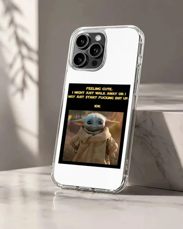 Baby Yoda with bold typography on phone case
