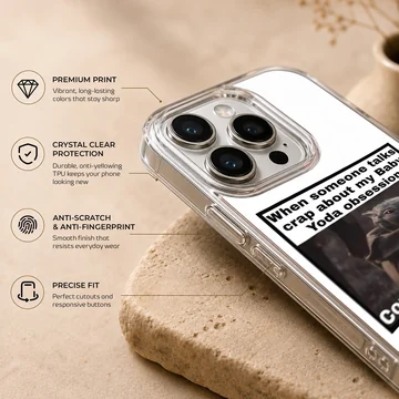 Playful Baby Yoda meme design on phone case — Info