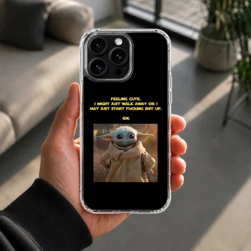 Baby Yoda with quote on black phone case — Lifestyle