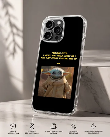 Baby Yoda with quote on black phone case — Specs