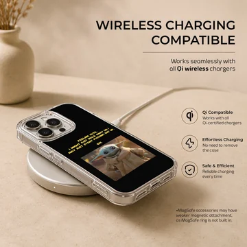 Baby Yoda with quote on black phone case — Charging