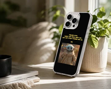 Baby Yoda with quote on black phone case — Lifestyle