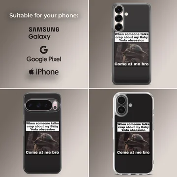 Baby Yoda design with bold typography on phone case — Collage