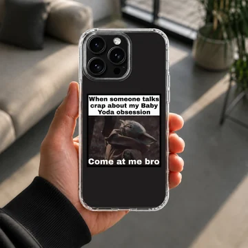 Baby Yoda design with bold typography on phone case — Lifestyle