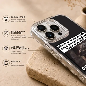 Baby Yoda design with bold typography on phone case — Info
