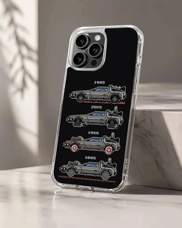 Back to the Future phone case with iconic cars illustration