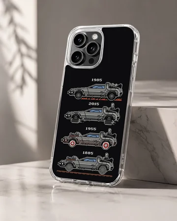 Back to the Future phone case with iconic cars illustration — Hero