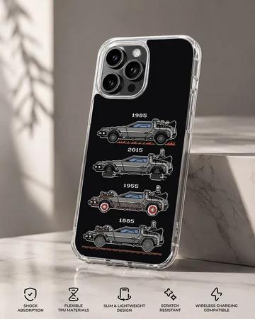 Back to the Future phone case with iconic cars illustration — Specs