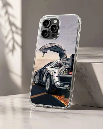Back To The Future phone case with iconic time machine artwork