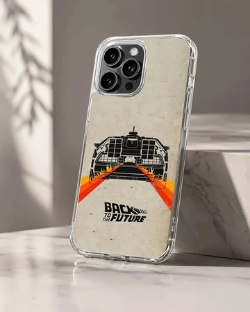 Back To The Future design phone case featuring iconic elements.