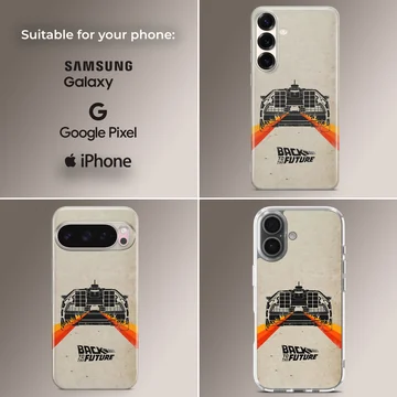 Back To The Future design phone case featuring iconic elements. — Collage