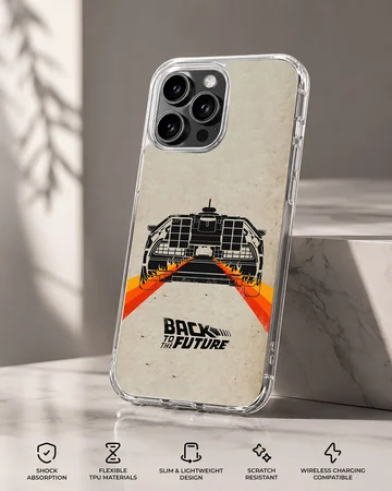 Back To The Future design phone case featuring iconic elements. — Specs