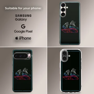 Neon design Back To The Future phone case featuring sneakers and hoverboard — Collage
