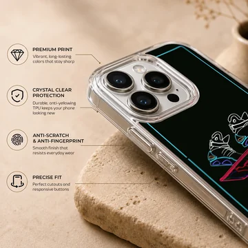 Neon design Back To The Future phone case featuring sneakers and hoverboard — Info