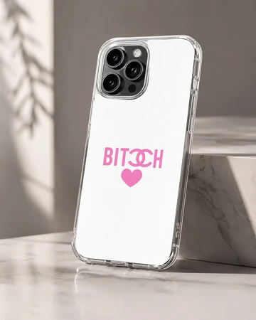 Edgy 'Bad Bitch' typography design phone case in black and white. — Hero