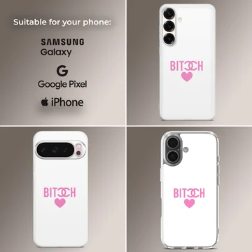 Edgy 'Bad Bitch' typography design phone case in black and white. — Collage