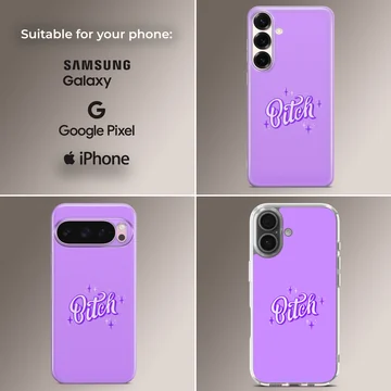 Purple phone case with 'Bitch' in bold white typography — Collage