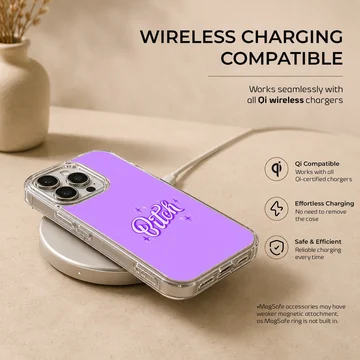 Purple phone case with 'Bitch' in bold white typography — Charging