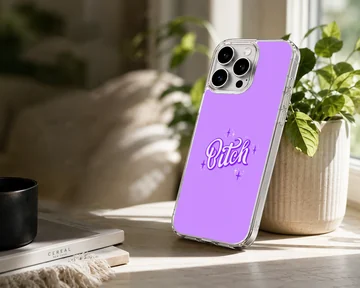 Purple phone case with 'Bitch' in bold white typography — Lifestyle