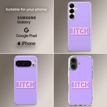 Bad Bitch typography design phone case in purple and white. — Collage