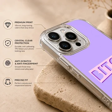 Bad Bitch typography design phone case in purple and white. — Info
