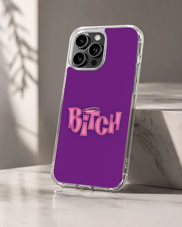 Purple phone case with bold 'Bitch' typography design — Hero