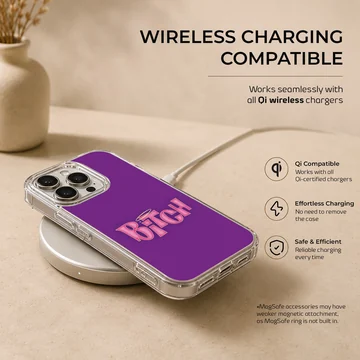 Purple phone case with bold 'Bitch' typography design — Charging