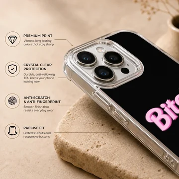 Bad Bitch bold typography on black background phone case — Info