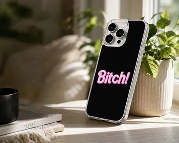 Bad Bitch bold typography on black background phone case — Lifestyle