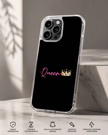 Bold 'Queen' text with crown design phone case — Specs