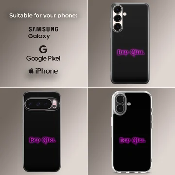 Bad Bitch bold typography phone case with black and purple design — Collage