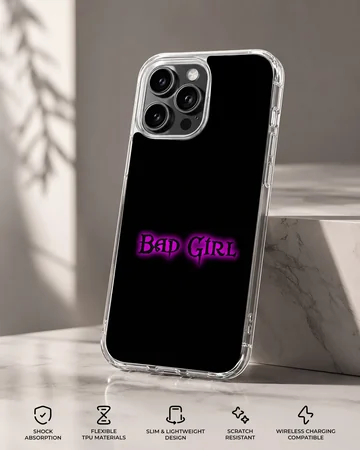 Bad Bitch bold typography phone case with black and purple design — Specs