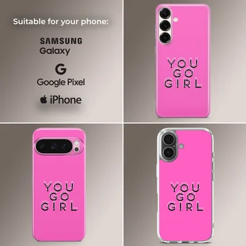 Bad Bitch phone case with bold typography on pink background — Collage