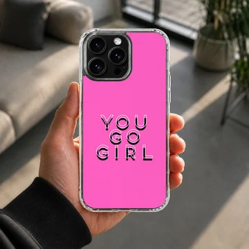 Bad Bitch phone case with bold typography on pink background — Lifestyle