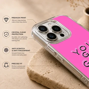 Bad Bitch phone case with bold typography on pink background — Info