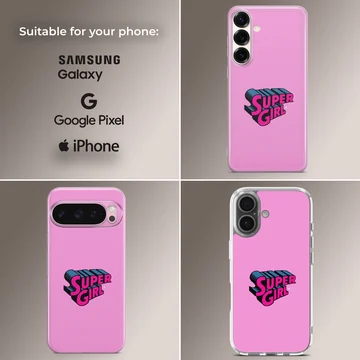 Phone case with 'Super Girl' design and bold typography — Collage
