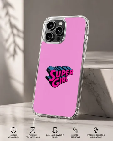 Phone case with 'Super Girl' design and bold typography — Specs
