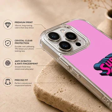 Phone case with 'Super Girl' design and bold typography — Info