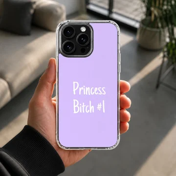 Purple phone case with 'Princess Bitch #1' in white bold typography — Lifestyle