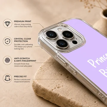Purple phone case with 'Princess Bitch #1' in white bold typography — Info